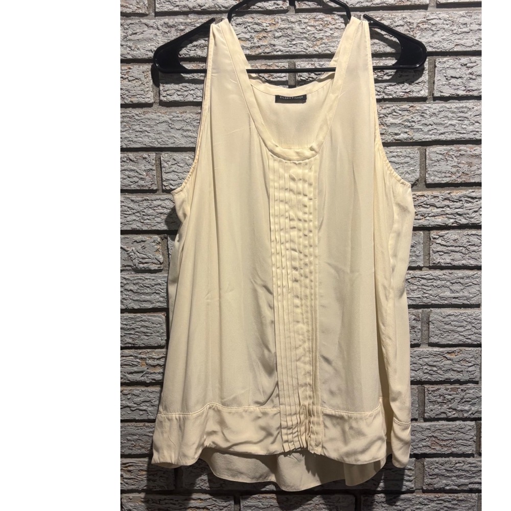 Eileen Fisher Womens 100% Silk Pintuck Pleated Tank Top Cream Ivory Sleeveless L